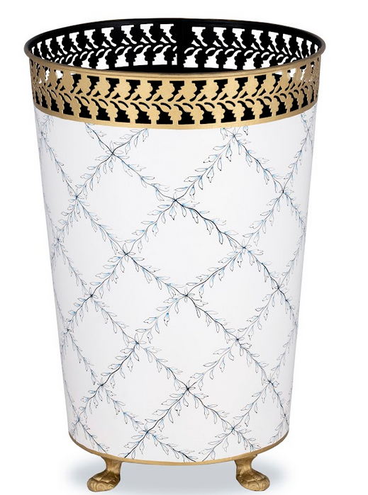 White & Blue Pierced Gold Leaf Wastepaper Basket