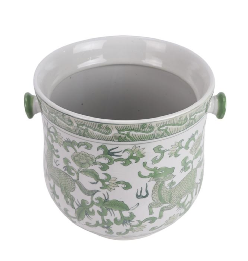 Green & White Bamboo Handle Ice Bucket