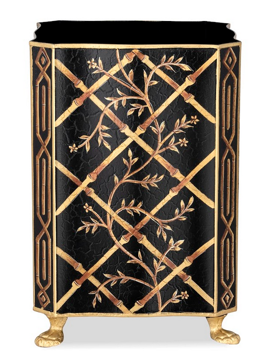 Black Bamboo & Floral Tissue Holder & Wastepaper Basket