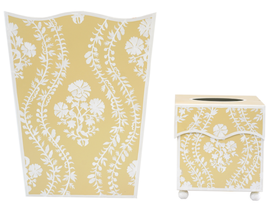 Butter Yellow Floral Trellis Wastepaper Basket & Tissue