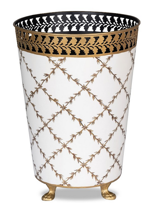 Ivory Pierced Gold Leaf Wastepaper Basket