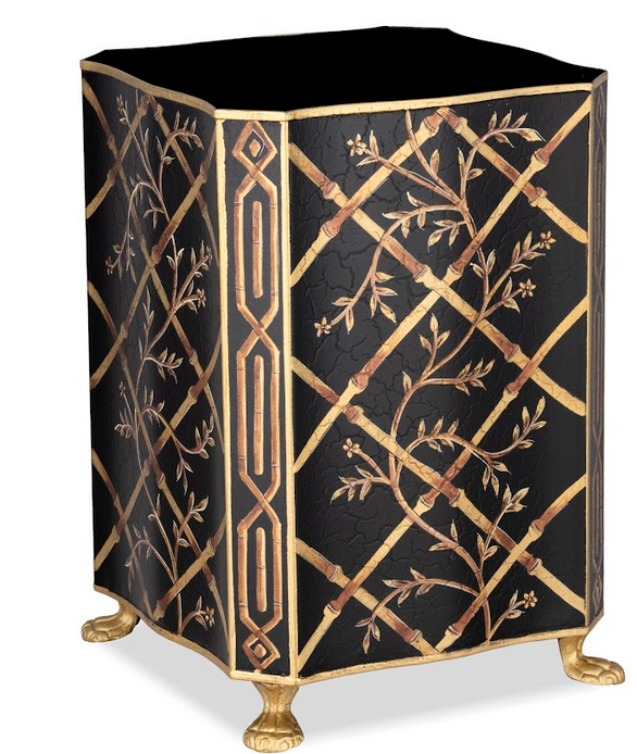 Black Bamboo & Floral Tissue Holder & Wastepaper Basket