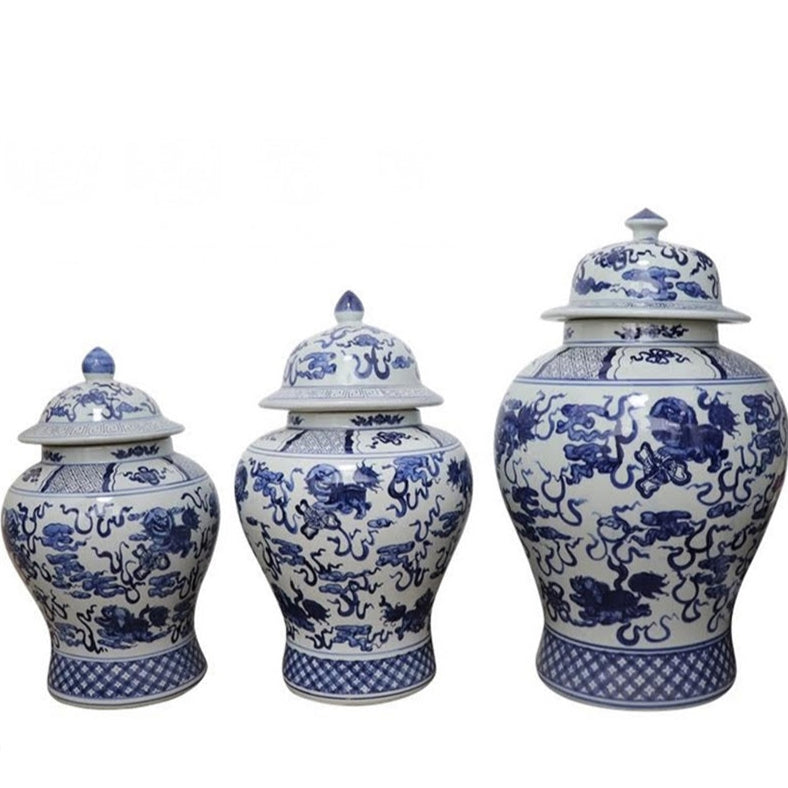 Blue and White Temple Jar (3 sizes)