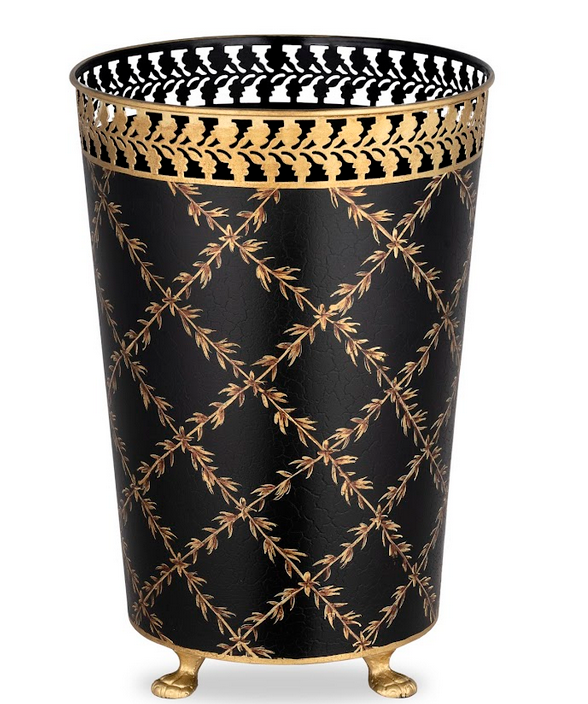 Black Pierced Gold Leaf Wastepaper Basket