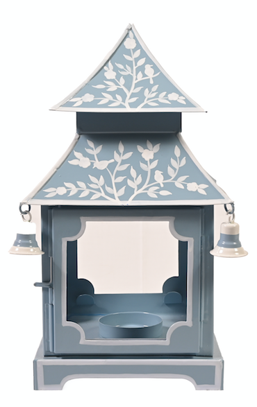 Soft Blue & White Bird & Vine Pagoda Lantern
