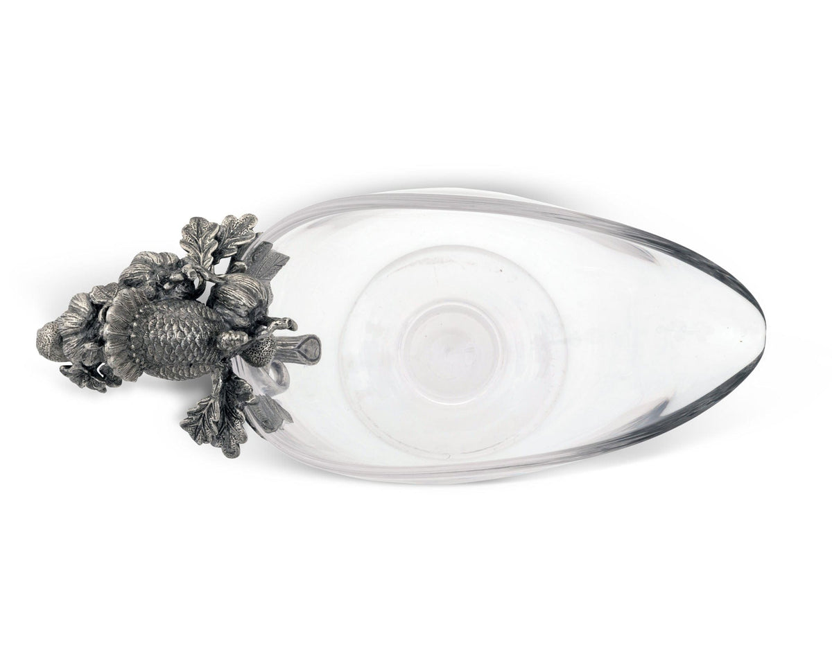Hand Blown Glass Gravy Boat Pewter Harvest Turkey