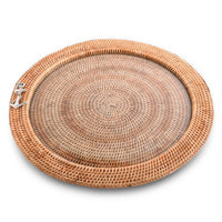 Rattan Serving Tray with Anchor Motif – 18"