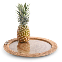 Rattan Serving Tray with Anchor Motif – 18"