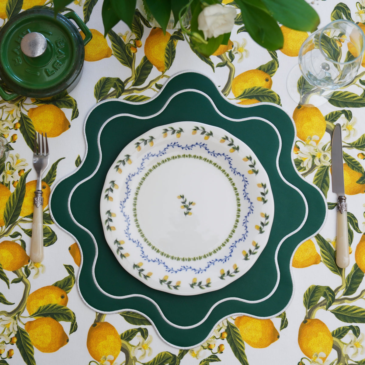 Haven Green Wavy Edge Faux Leather Placemat