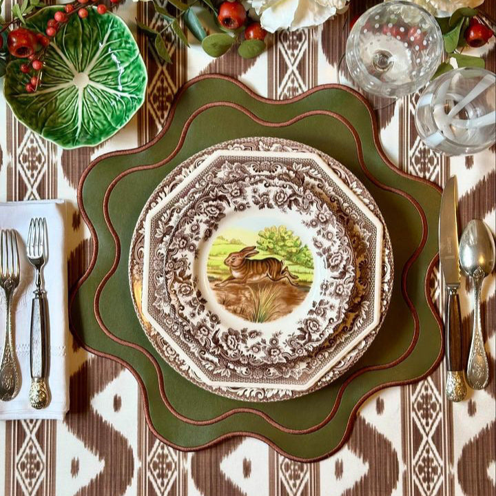 Haven Dark Green Wavy Edge Faux Leather Placemat