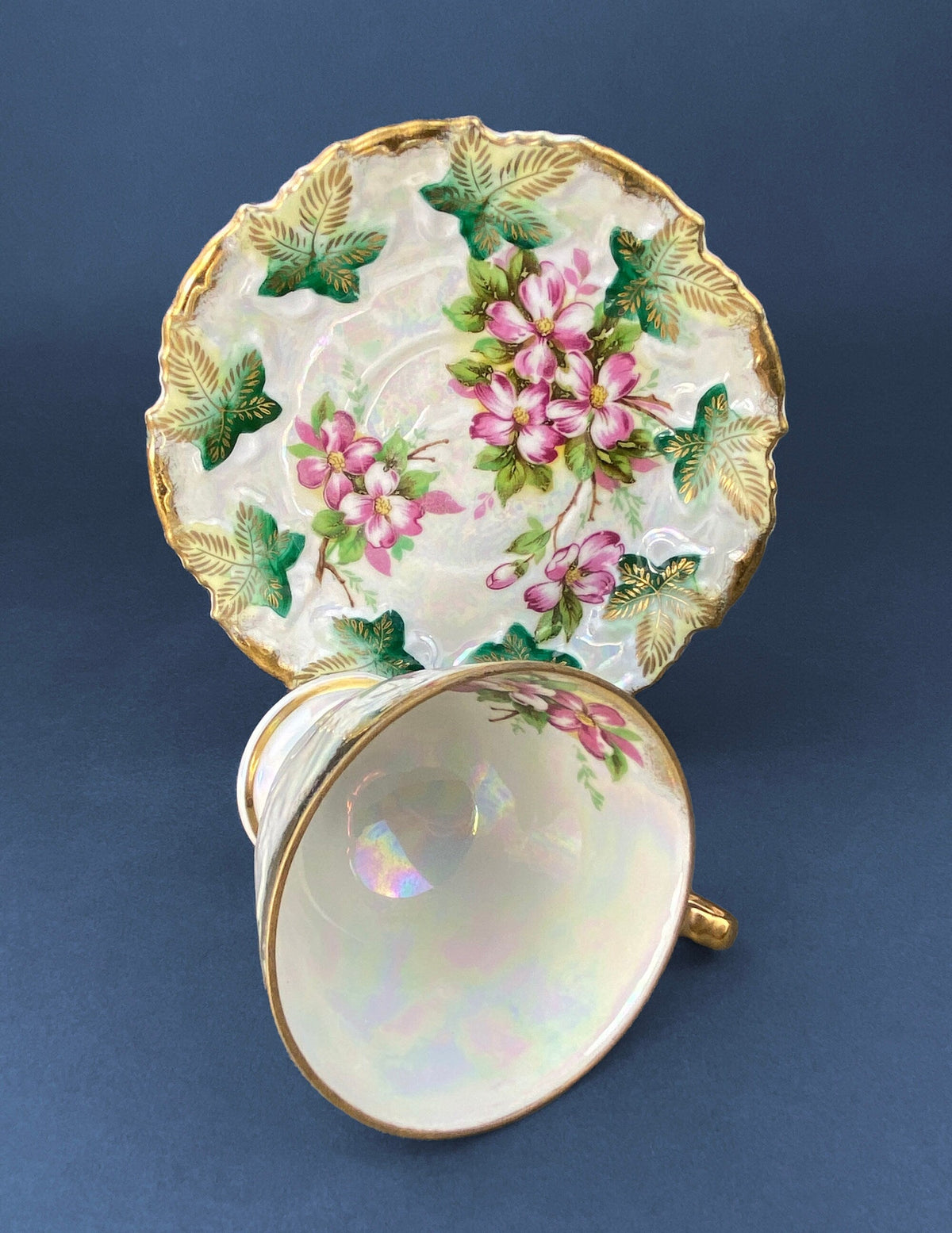 Vintage Metasco Japan Cup & Saucer – Cherry Blossom Iridescent Design