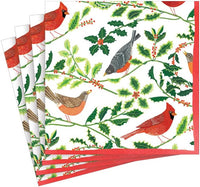 Songbirds and Holly Paper Cocktail Napkins in White