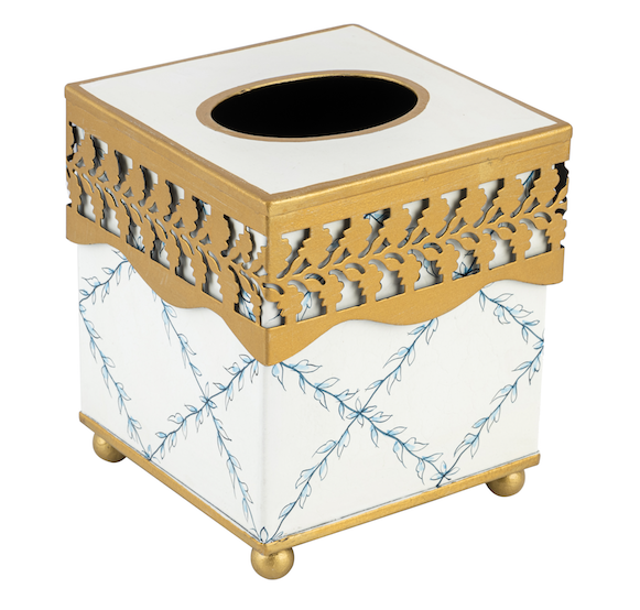 Ivory & Blue Pierced Gold Leaf Tissue Holder