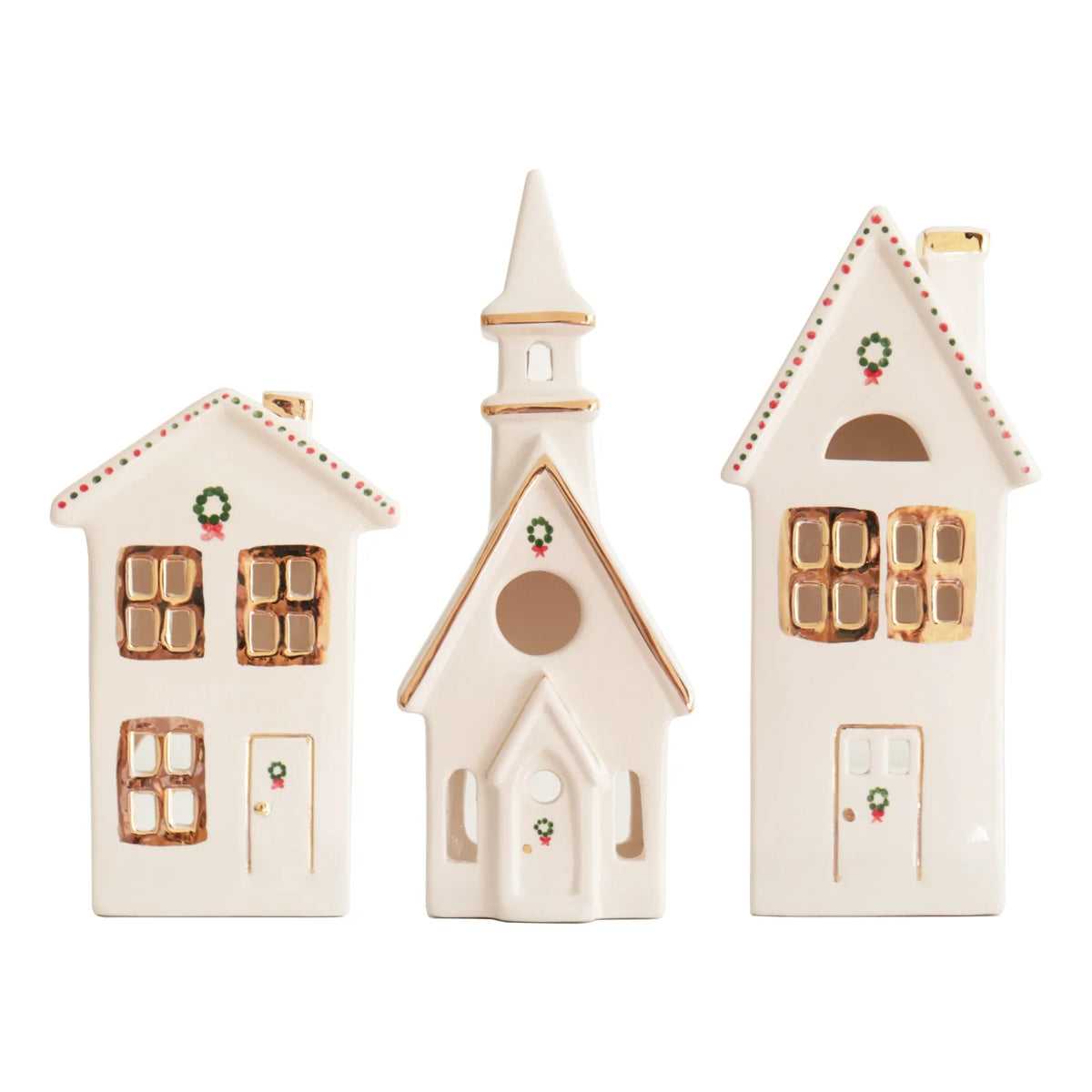 Ivory Christmas Village 3-Piece Set with 22K Gold Accents