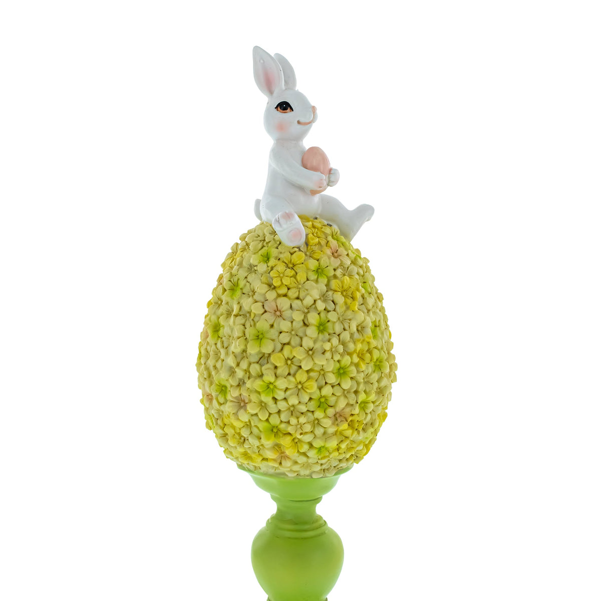 Spring Bunny on Textured Floral Easter Egg Figurine – 11.4"