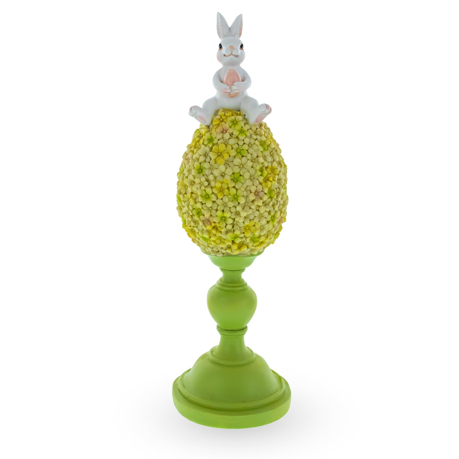 Spring Bunny on Textured Floral Easter Egg Figurine – 11.4"