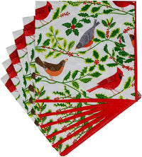 Songbirds and Holly Paper Cocktail Napkins in White