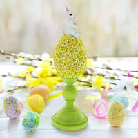 Spring Bunny on Textured Floral Easter Egg Figurine – 11.4"