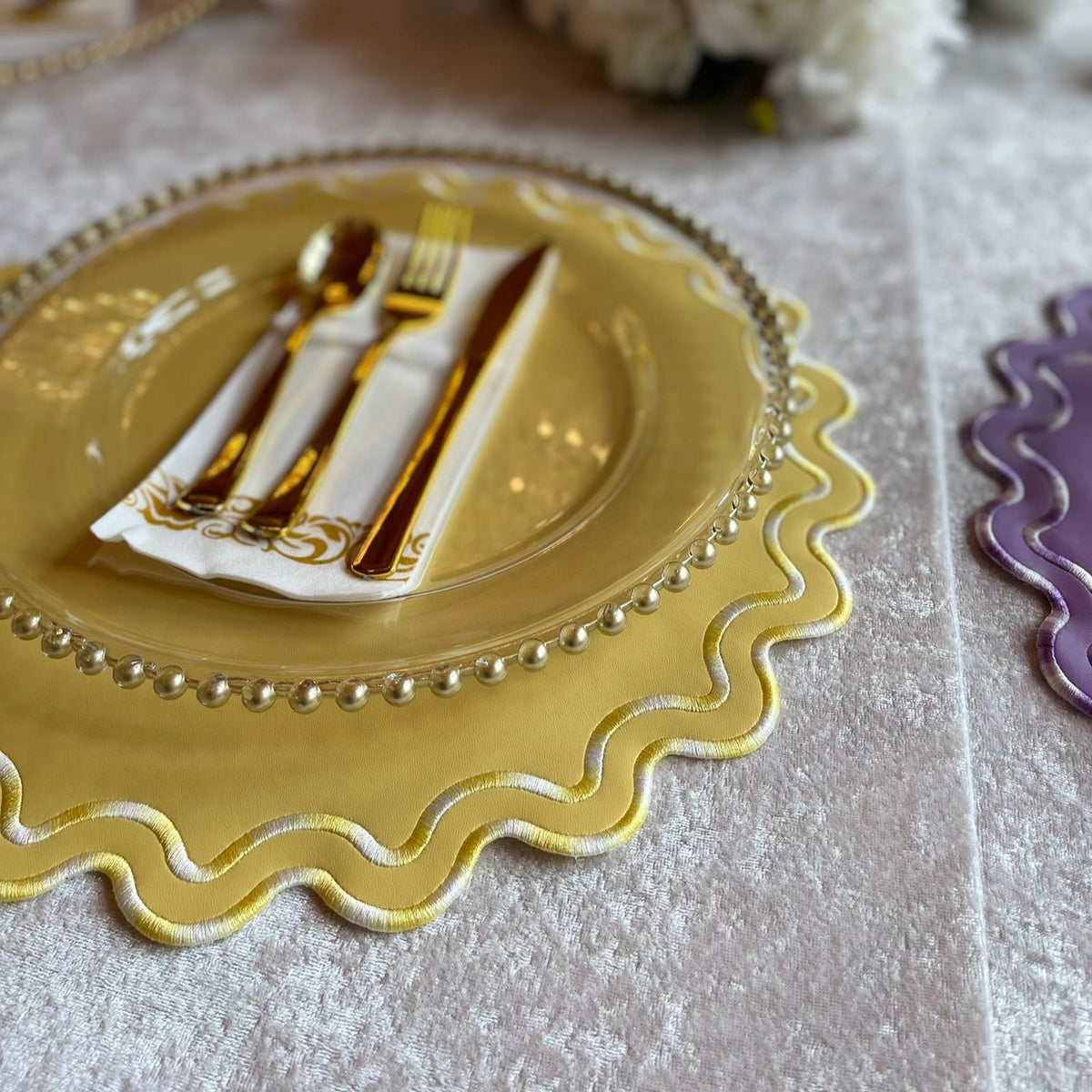 Elysian Yellow Round Faux Leather Placemat