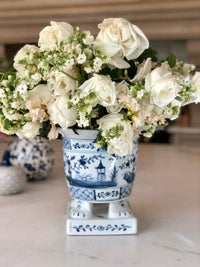 Light Blue Footed Village Scene Planter